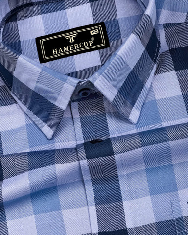 Morven Blue Twill Check Cotton Shirt