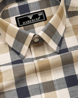Morven Cream With Blue Twill Check Cotton Shirt