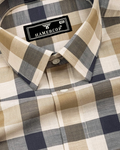 Morven Cream With Blue Twill Check Cotton Shirt
