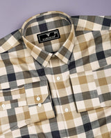 Morven Cream With Blue Twill Check Cotton Shirt