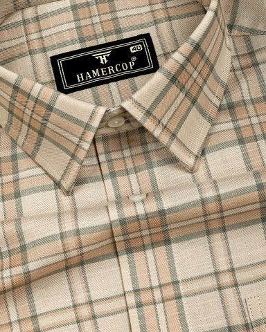 Cresta Beige Cream With Green Twill Check Cotton Shirt