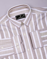 Cento Brown With Cream Stripe Dobby Cotton Shirt