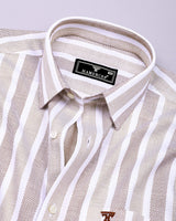 Cento Brown With Cream Stripe Dobby Cotton Shirt