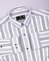 Cento Black With Gray Stripe Dobby Cotton Shirt