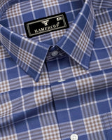 Ashron Blue With Brown Twill Check Cotton Shirt