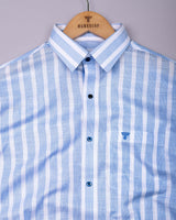 Solor Blue With White Dobby Stripe Cotton Shirt