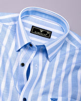 Solor Blue With White Dobby Stripe Cotton Shirt
