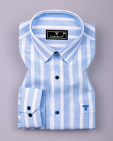 Solor Blue With White Dobby Stripe Cotton Shirt
