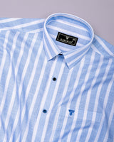 Solor Blue With White Dobby Stripe Cotton Shirt