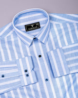 Solor Blue With White Dobby Stripe Cotton Shirt
