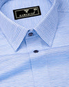 Glazio Blue Self Weft Stripe Dobby Cotton Shirt