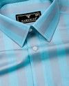 Creno Aqua Blue With Gray Stripe Premium Giza Shirt