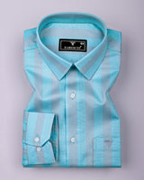 Creno Aqua Blue With Gray Stripe Premium Giza Shirt