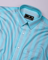 Creno Aqua Blue With Gray Stripe Premium Giza Shirt