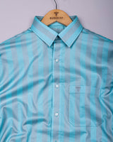 Creno Aqua Blue With Gray Stripe Premium Giza Shirt
