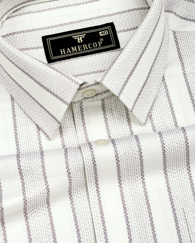 Velgro Cream With Gray Stripe Premium Giza Shirt