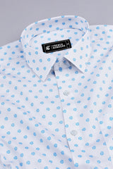 White with blue cubes printed cotton shirt