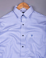 Celvo Blue With White Dobby Stripe Premium Giza Shirt