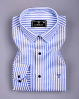Celvo Blue With White Dobby Stripe Premium Giza Shirt