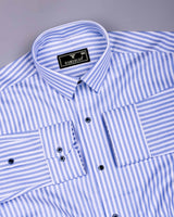 Celvo Blue With White Dobby Stripe Premium Giza Shirt