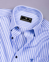 Celvo Blue With White Dobby Stripe Premium Giza Shirt