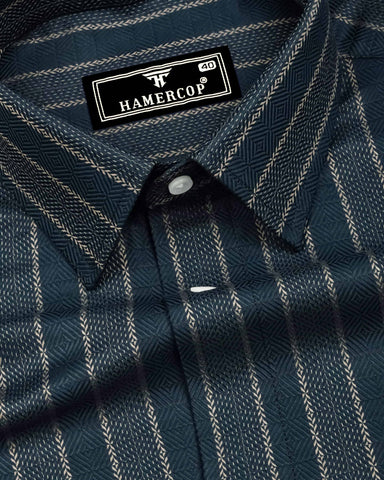 Velgro Peacock Blue Stripe Premium Giza Shirt