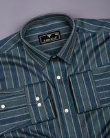 Velgro Peacock Blue Stripe Premium Giza Shirt
