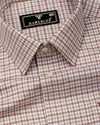 Fenor Brown With Cream Houndstooth Check Premium Giza Shirt