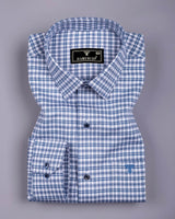 Dextro Blue With White Twill Check Premium Giza Shirt