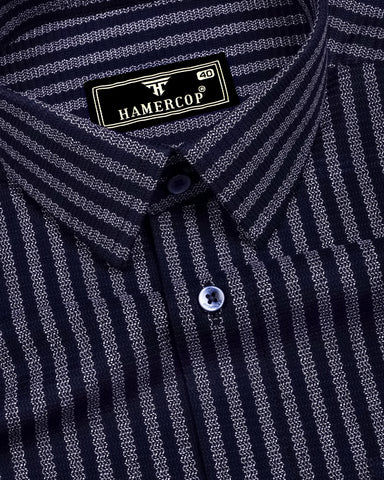 Corva NavyBlue Dobby Stripe Premium Giza Shirt