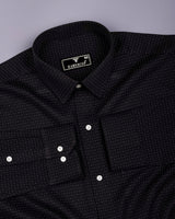 Noiro Black With White Dot Print Dobby Cotton Shirt
