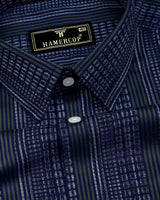 Dorell Navy Blue with Green Jacquard Stripe Cotton Shirt