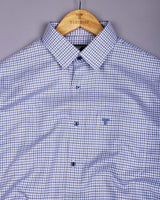 Fenor Gray With SkyBlue Houndstooth Check Premium Giza Shirt