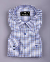 Fenor Gray With SkyBlue Houndstooth Check Premium Giza Shirt
