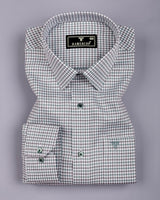 Fenor Green With Gray Houndstooth Check Premium Giza Shirt