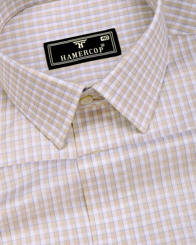 Varen Cream With Blue Check Premium Giza Cotton Shirt