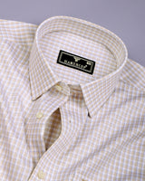 Varen Cream With Blue Check Premium Giza Cotton Shirt