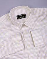 Varen Cream With Blue Check Premium Giza Cotton Shirt