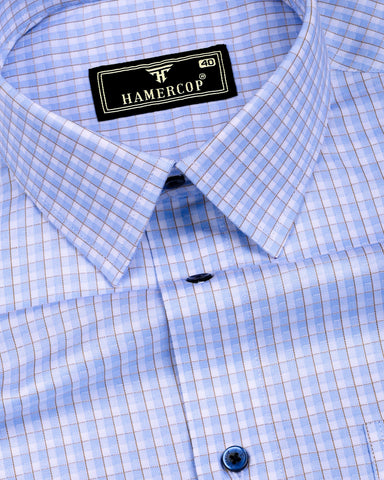 Varen Blue With Cream Check Premium Giza Cotton Shirt