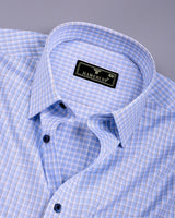 Varen Blue With Cream Check Premium Giza Cotton Shirt
