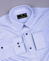 Varen Blue With Cream Check Premium Giza Cotton Shirt