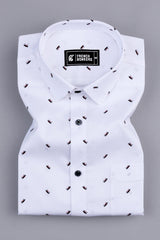 White dobby texture printed cotton shirt