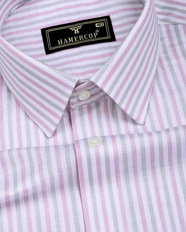 Orlin Pink With Gray Bengal Stripe Cotton Shirt