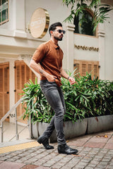 Molassa Brown Knitted Cotton Polo T-Shirt