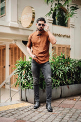 Molassa Brown Knitted Cotton Polo T-Shirt