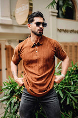 Molassa Brown Knitted Cotton Polo T-Shirt
