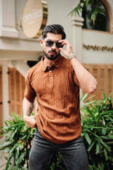 Molassa Brown Knitted Cotton Polo T-Shirt