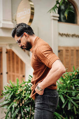 Molassa Brown Knitted Cotton Polo T-Shirt