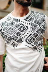 Berron White with Black Knitted Cotton T-Shirt