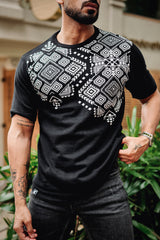 Berron Black with White Knitted Cotton T-Shirt